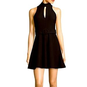NWT Cinq a Sept Black  - Juni Belted Mock-Neck Mini Dress, Black